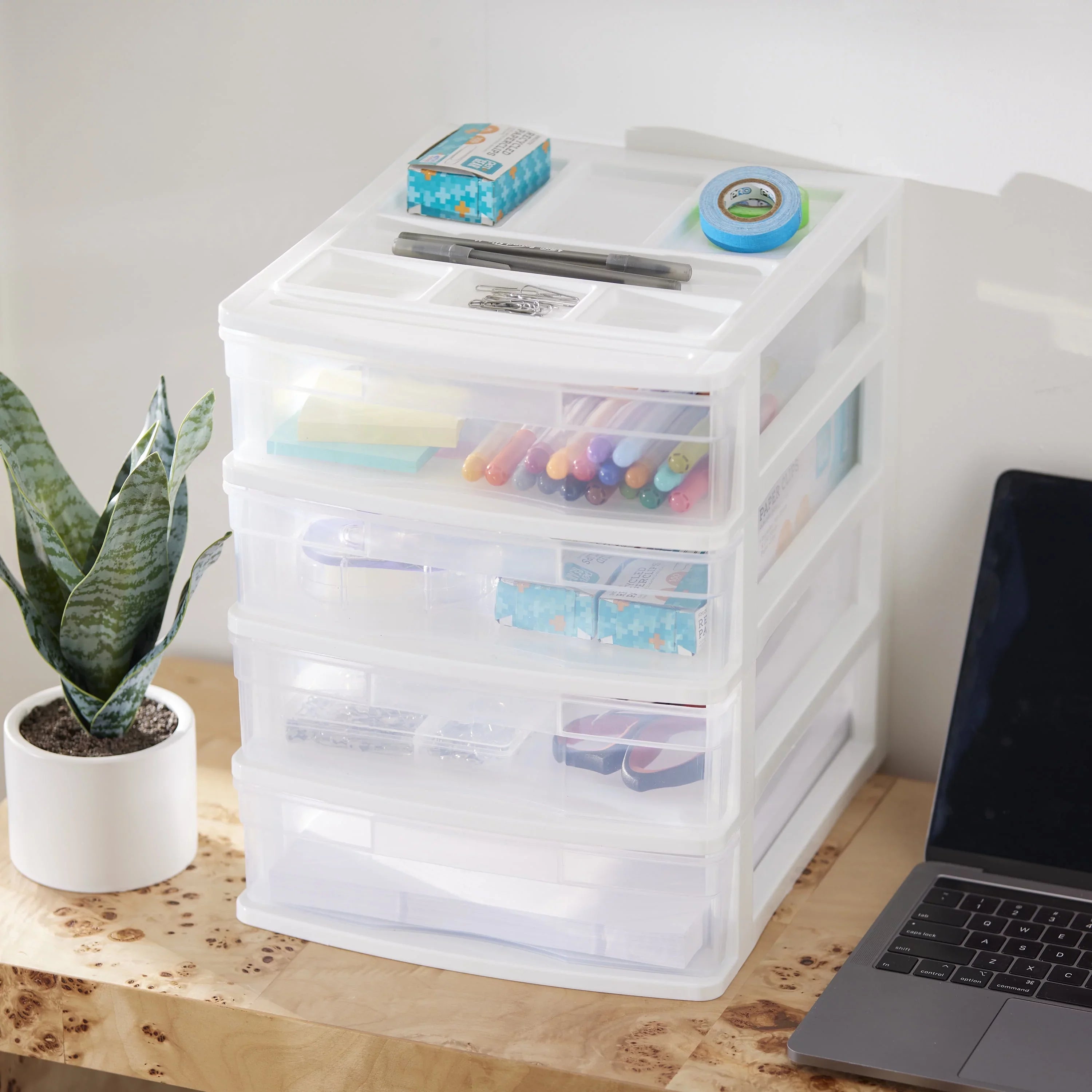 4 Storage (4 Drawer Lid, Organizer Living Desktop Gracious Pack) White w/