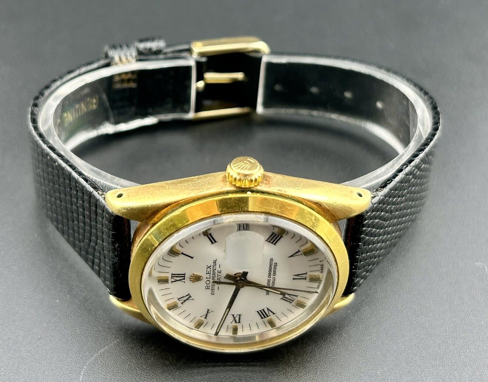 Gold Oyster Men's Rolex Shell Dial Date 15505 Perpetual White Watch Vintage 34mm