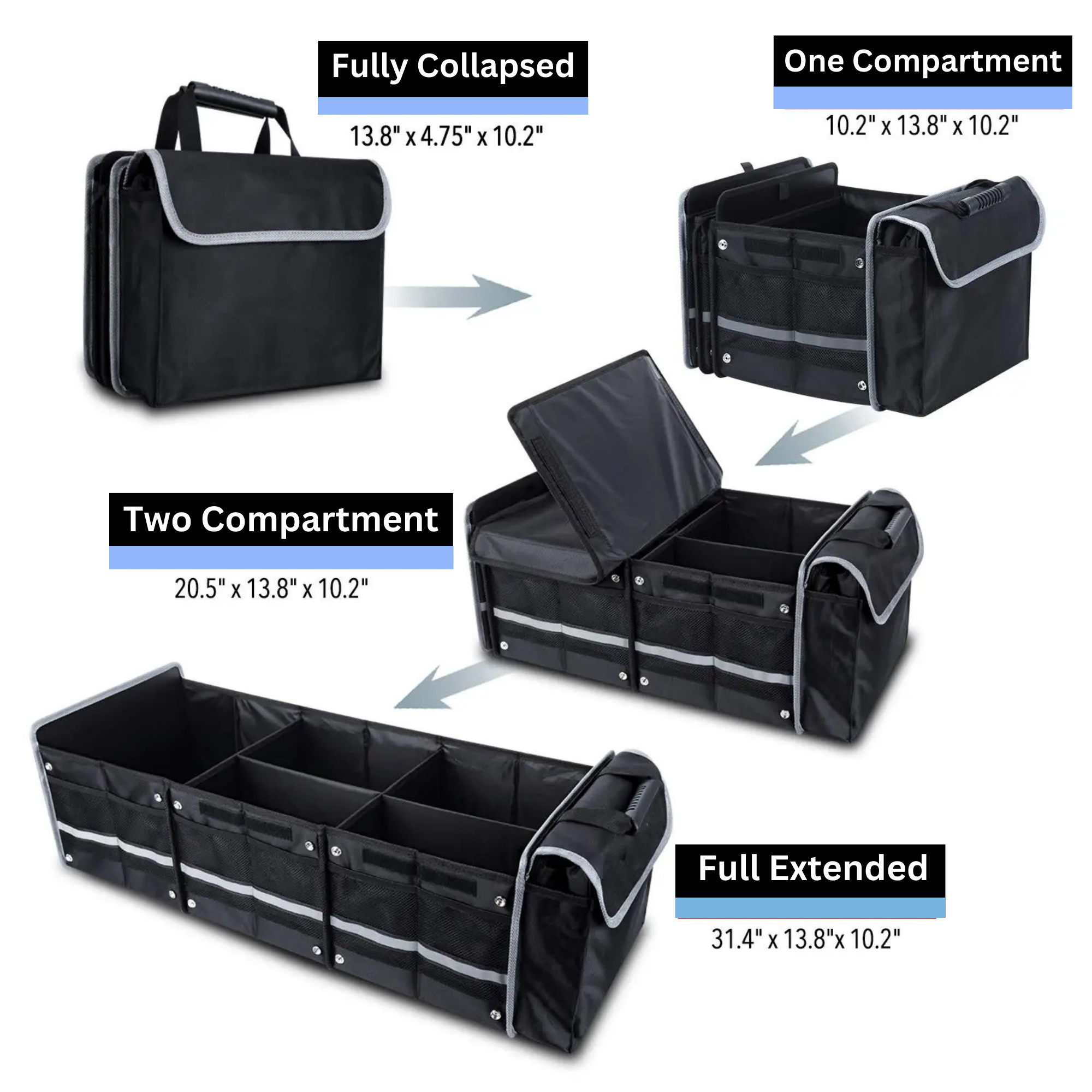 SUV D Dividers, Removable & - Storage Glamor and Cooler Black 5-in-1 - Straps Bag Cargo Collapsible Solution Lid, Car Leak-proof Trunk with Foldable Insulated Organizer with Tie-Down 2