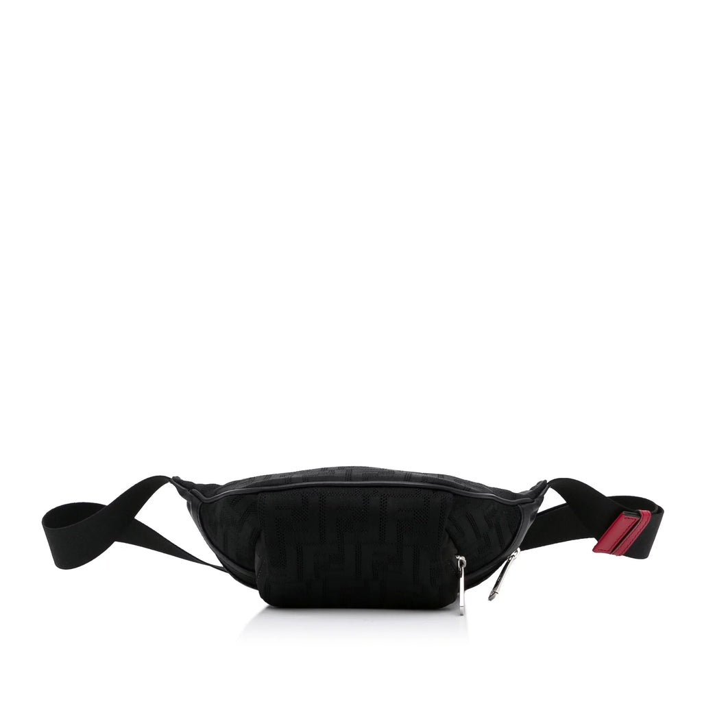 Knit Neoprene Bag Belt Pocket Perforated Grace Black Unisex Fendi Pre-Owned (Good) Vitello Authenticated Fabric FF