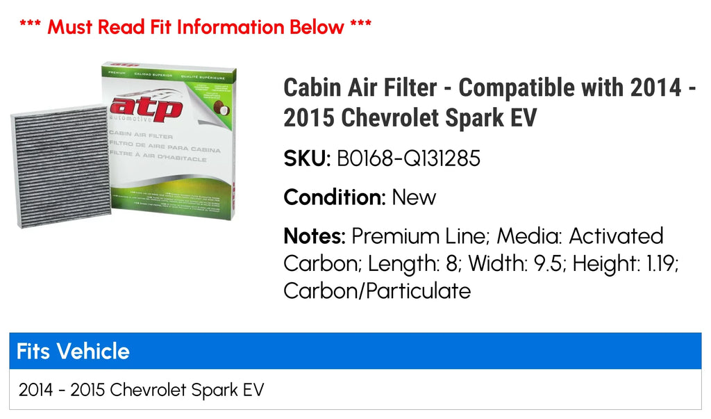 Spark with 2015 EV - Chevy Compatible 2014 atmospheric Cabin - Filter
