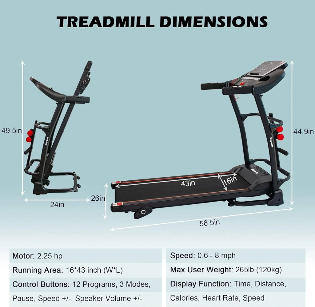 16.5 Inch Treadmill With Equipment, Display, Foldable Tracking Home Bluetooth Black movable LCD Connectivity, Gym And Apps For Fitness
