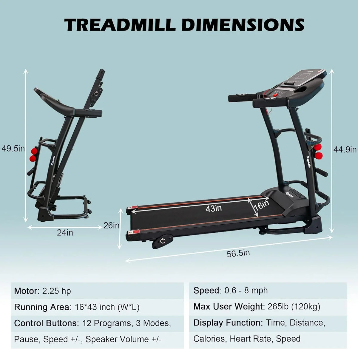16.5 Inch Treadmill With Equipment, Display, Foldable Tracking Home Bluetooth Black movable LCD Connectivity, Gym And Apps For Fitness