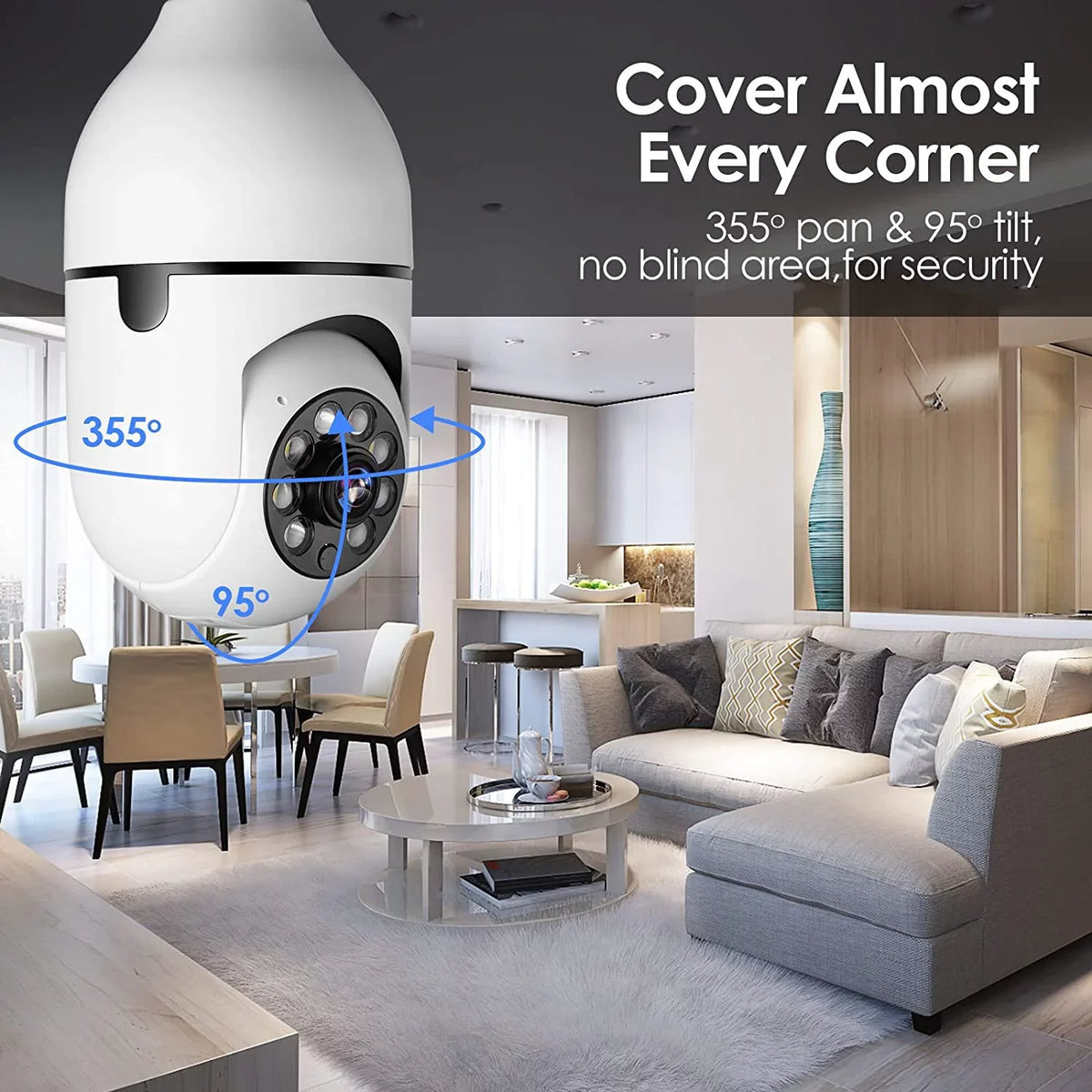 Degrees Mobile Full-Color Vision(2 View Camera, Night Camera, 1080P Wi-Fi Outdoor Remote Surveillance Phone E27 Bulb 360 Light Camera and Camera, Security PCS)