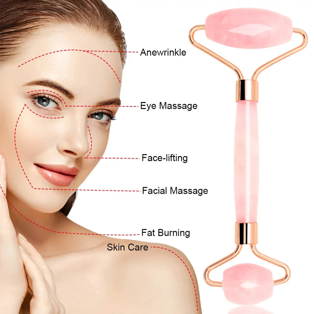 Tools, Facial Muscle Quartz Face Skin and Roller Gua Relieve Roller, Body Beauty Fine Rose Massager Face, Care and Roller, for Lines Relaxing Neck, Eyes, Sha Jade Wrinkles