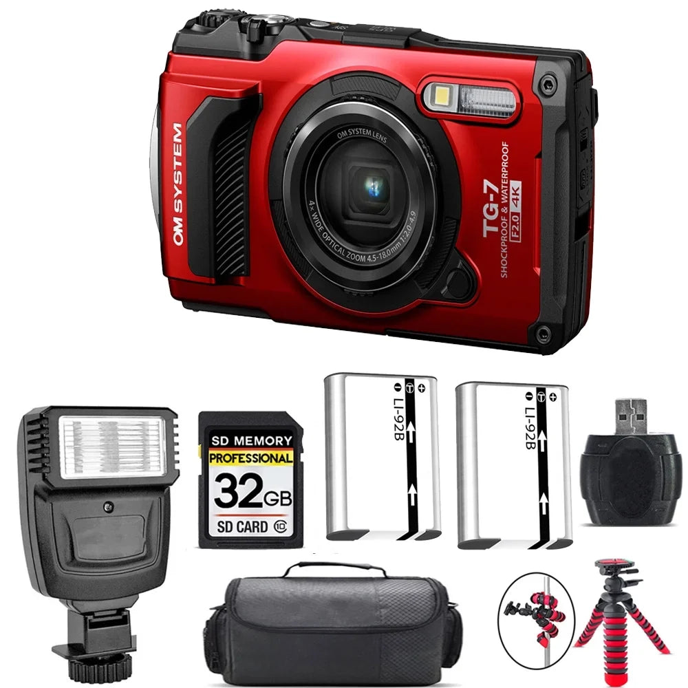 Kit 32GB Digital Olympus + TG-7 SYSTEM OM + Extra (Red) Flash - Tough Camera Battery
