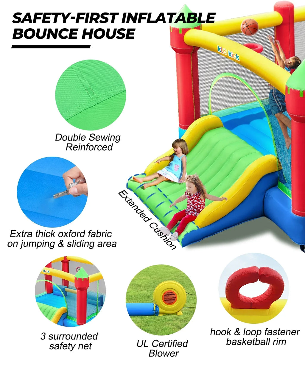 Bounce for Slide Oxford Adult, Teen, 12' 840D 15'x Kids KLOKICK Infant, Large Child, Blower 3-10 Tween self-inflating House with Years, Bouncers for 6 &