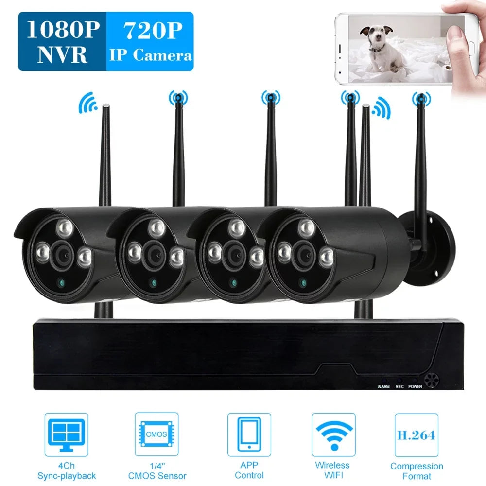 System Camera WiFi 4CH 4pcs Wireless Kit with NVR 1080P Dadypet IP for CCTV