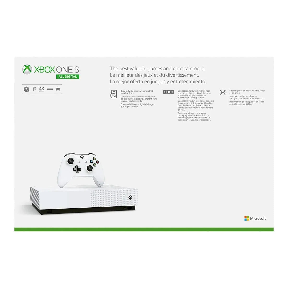 Xbox All - Edition 1TB Controller One Digital Xbox with One gaming) US/Canada Wireless Used - White S (Disc-free