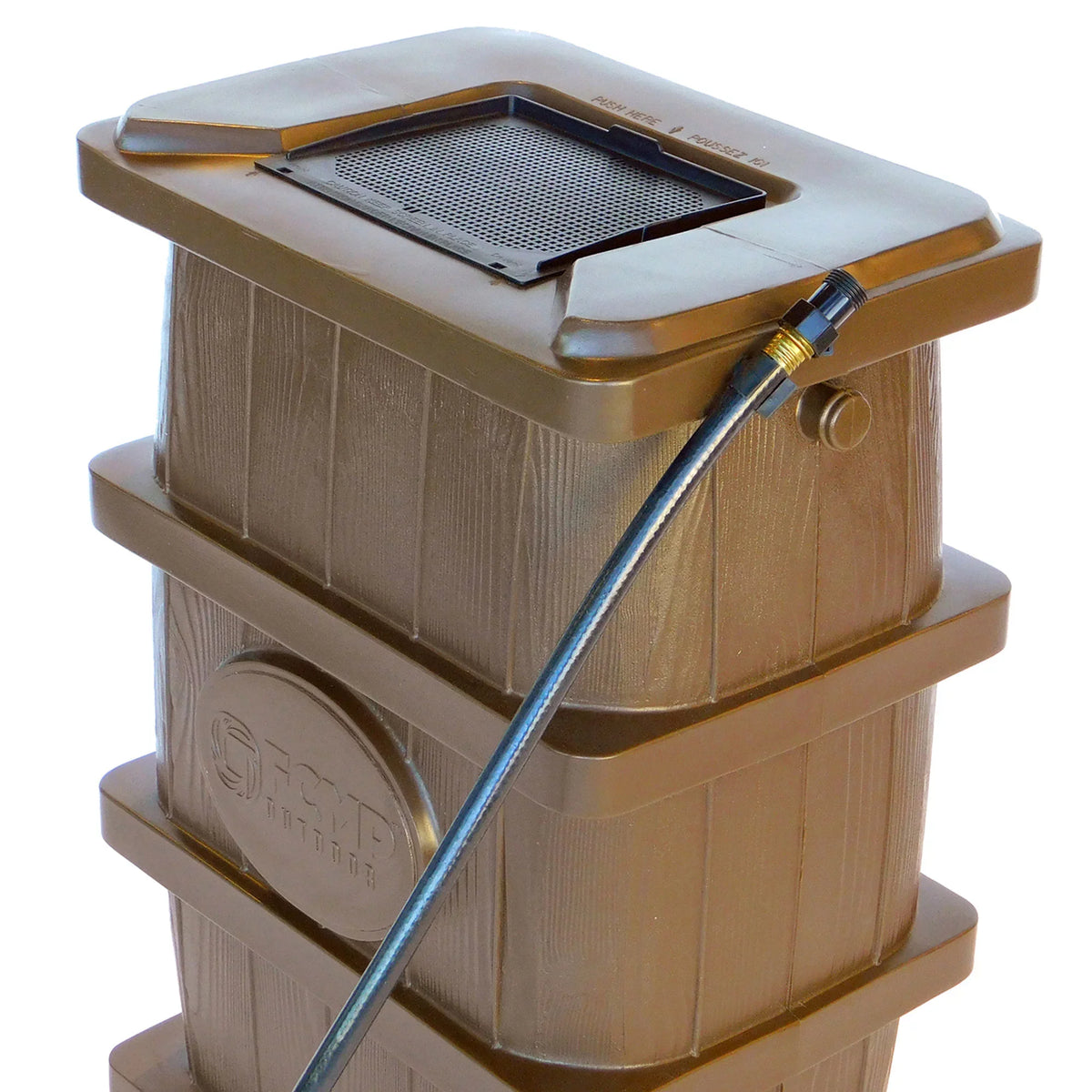 FCMP Outdoor Gallon Rain Catcher 45 Wood Barrel, WG4000 Grain Brown Water