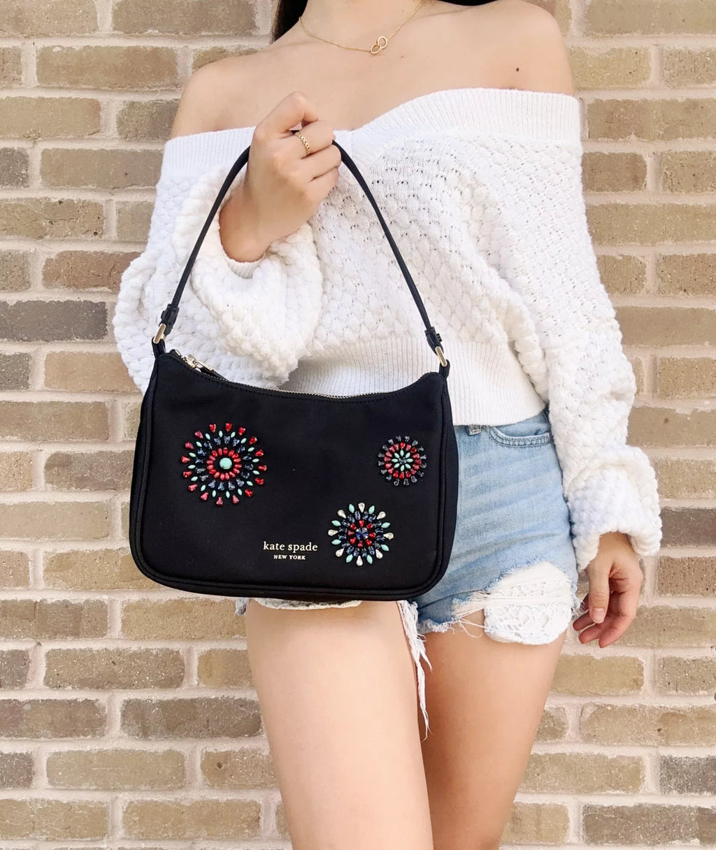 Spade Little Black Shoulder Sam Nylon Small Bag Firework Kate Embellished Better