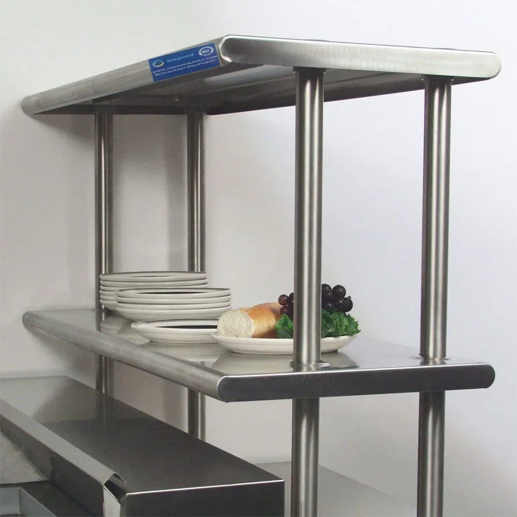 Table With Two 12" Overshelf Kitchen Steel Prep Shelving Tier Wide Metal & 30" Table Shelves Double Combo Work | Stainless 24" | x