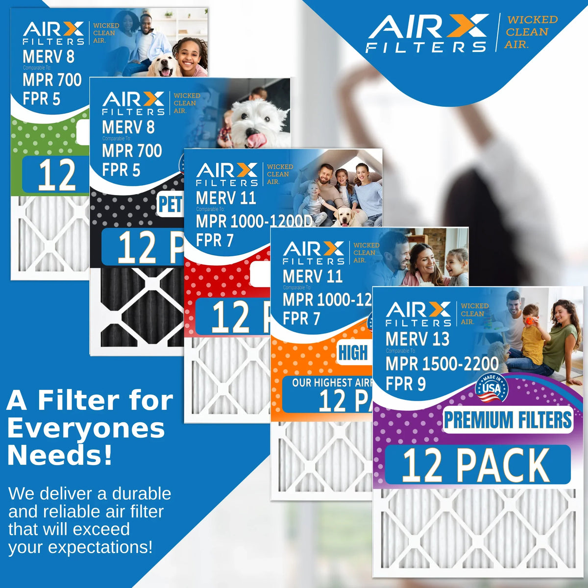 Filters MERV Retention Furnace Comparable atmospheric Filters to - FILTERS 700, AIRX in 5, Rating, FPR CLEAN Filter Made of USA by WICKED 20x25x2 AIR. Pack 8 Pet 12 Odor MPR