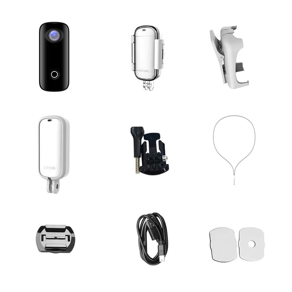 Connection Back Mini APP Waterproof Camera Action Clip with Camera Magnetic Waterproof WiFi Digital SJCAM Video Body Sharing Case 1080P/30fps Battery 30M Lanyard C100 Built-in