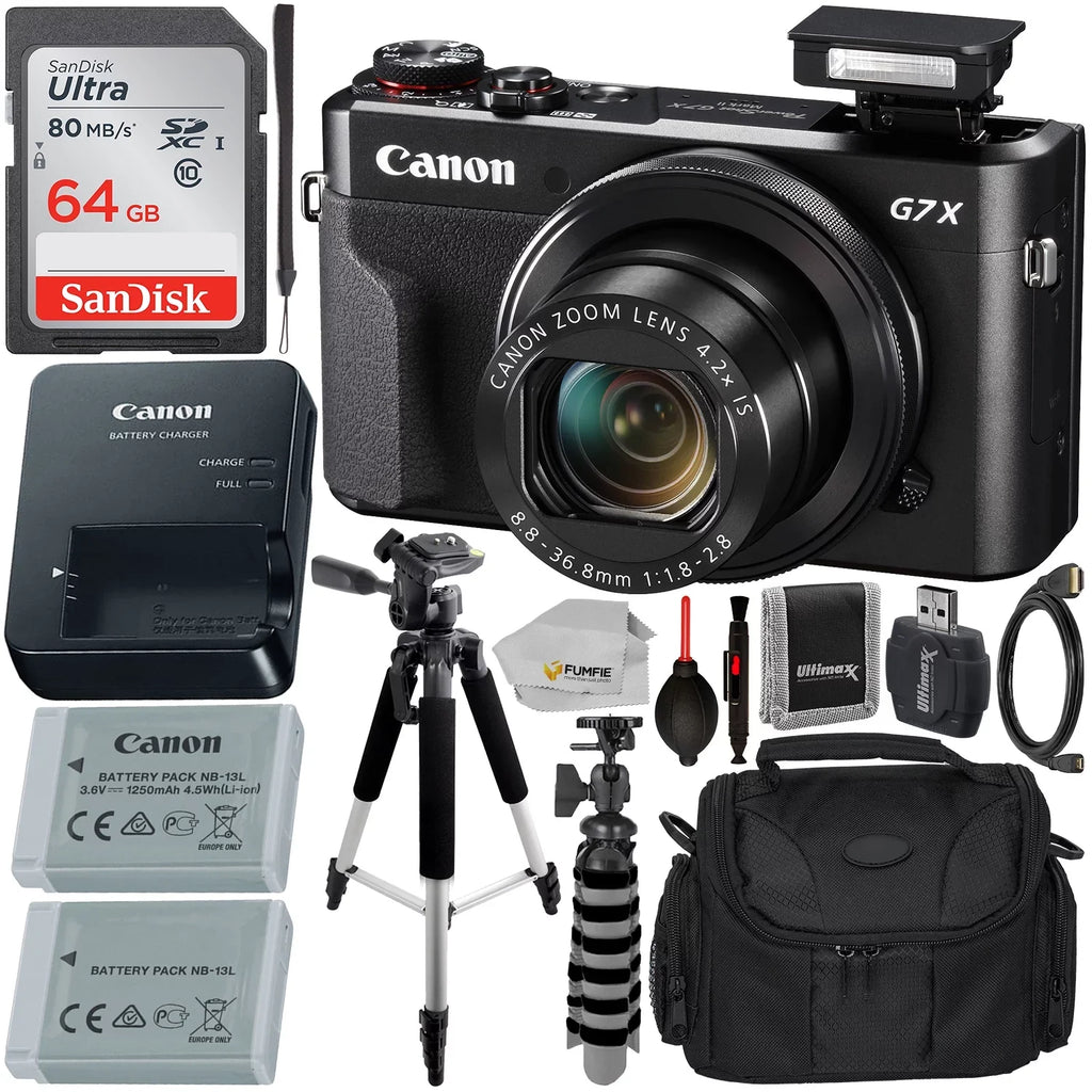 Accessory SanDisk PowerShot Camera Canon Battery, & X Life (Black) 64GB - with Tripod, II Card, Essential Digital Includes: Replacement Mark SDXC Ultra Extended Bundle Memory Carrying G7 Case More