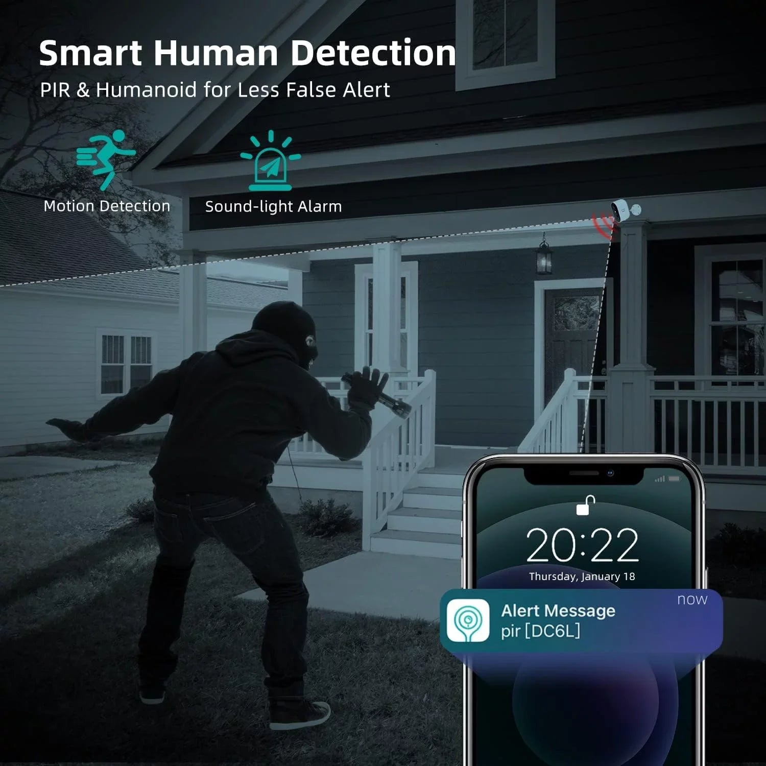 Motion Camera Wireless Siren,Rechargeable Outdoor /Indoor Security Battery Vision DEKCO & with Spotlight Color Detection 2K Night 2-Way WiFi Audio Surveillance Camera with Home Powered