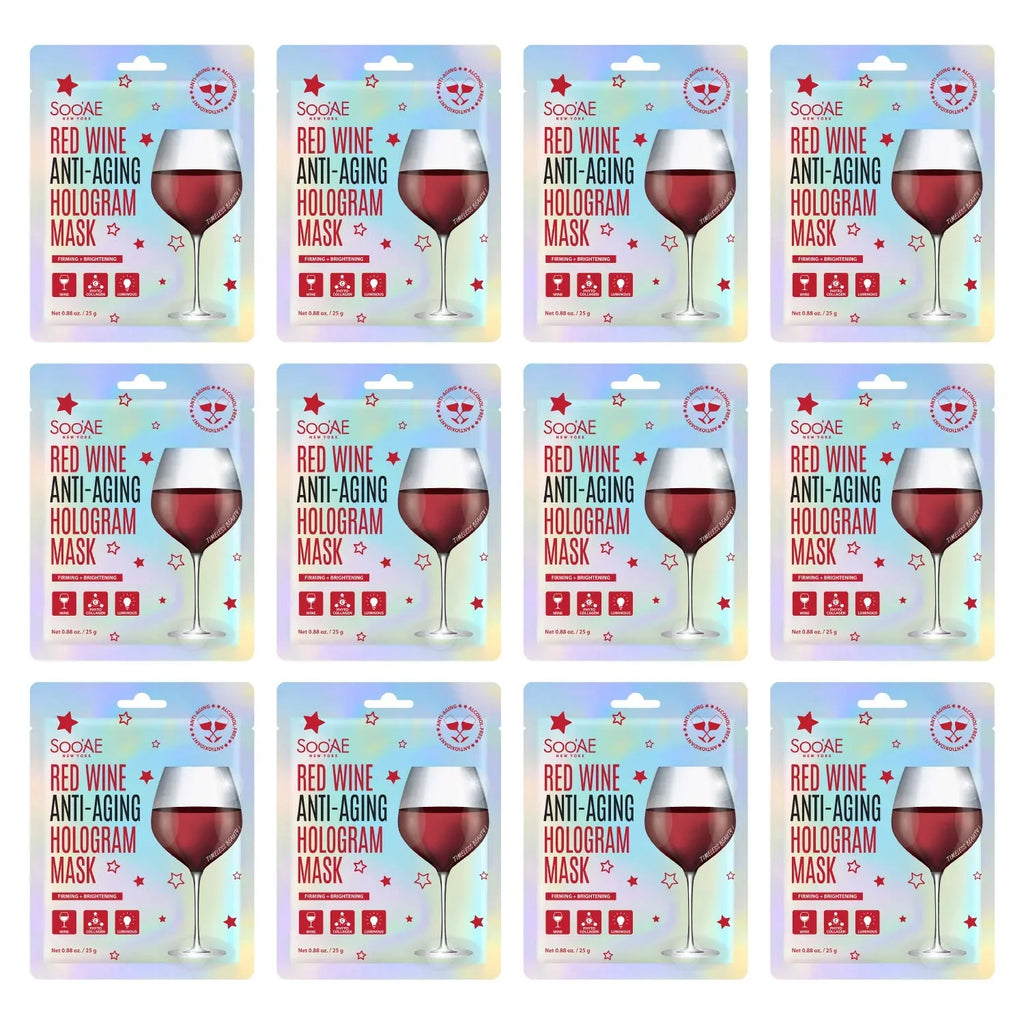 Glow Anti-Aging [12 Brighting To Skin, Mask Wra Antioxidants Mask Collagen And Hologram Hydrate Sheet Soo,Ae Restore Mask Facial Count] Beauty Face Premium Wine Firm, Brightening Korean Red Vegan