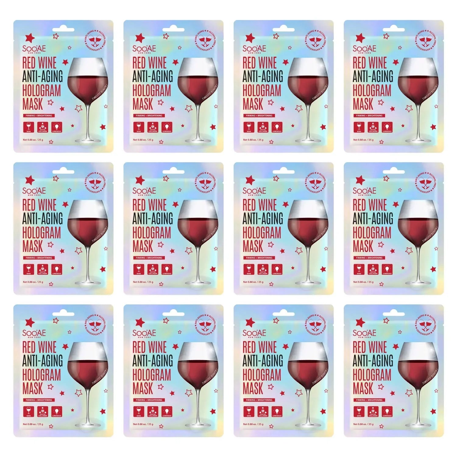 Glow Anti-Aging [12 Brighting To Skin, Mask Wra Antioxidants Mask Collagen And Hologram Hydrate Sheet Soo,Ae Restore Mask Facial Count] Beauty Face Premium Wine Firm, Brightening Korean Red Vegan