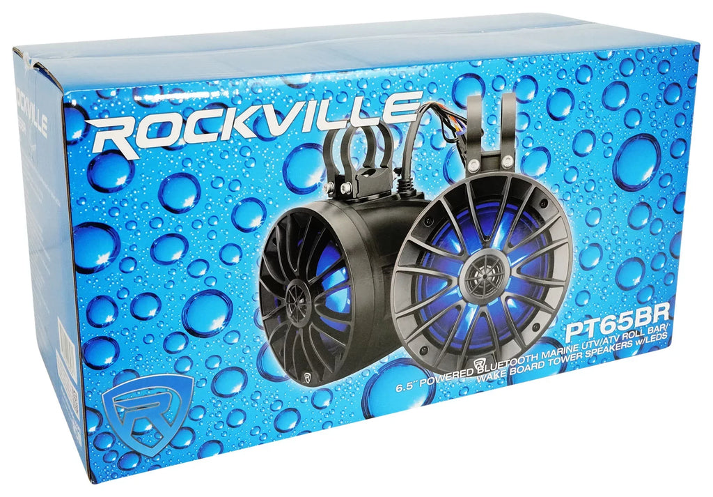 Rockville PT65BR LED 6.5 (4) inch ATV/UTV/RZR Powered For Tower Speakers Bluetooth