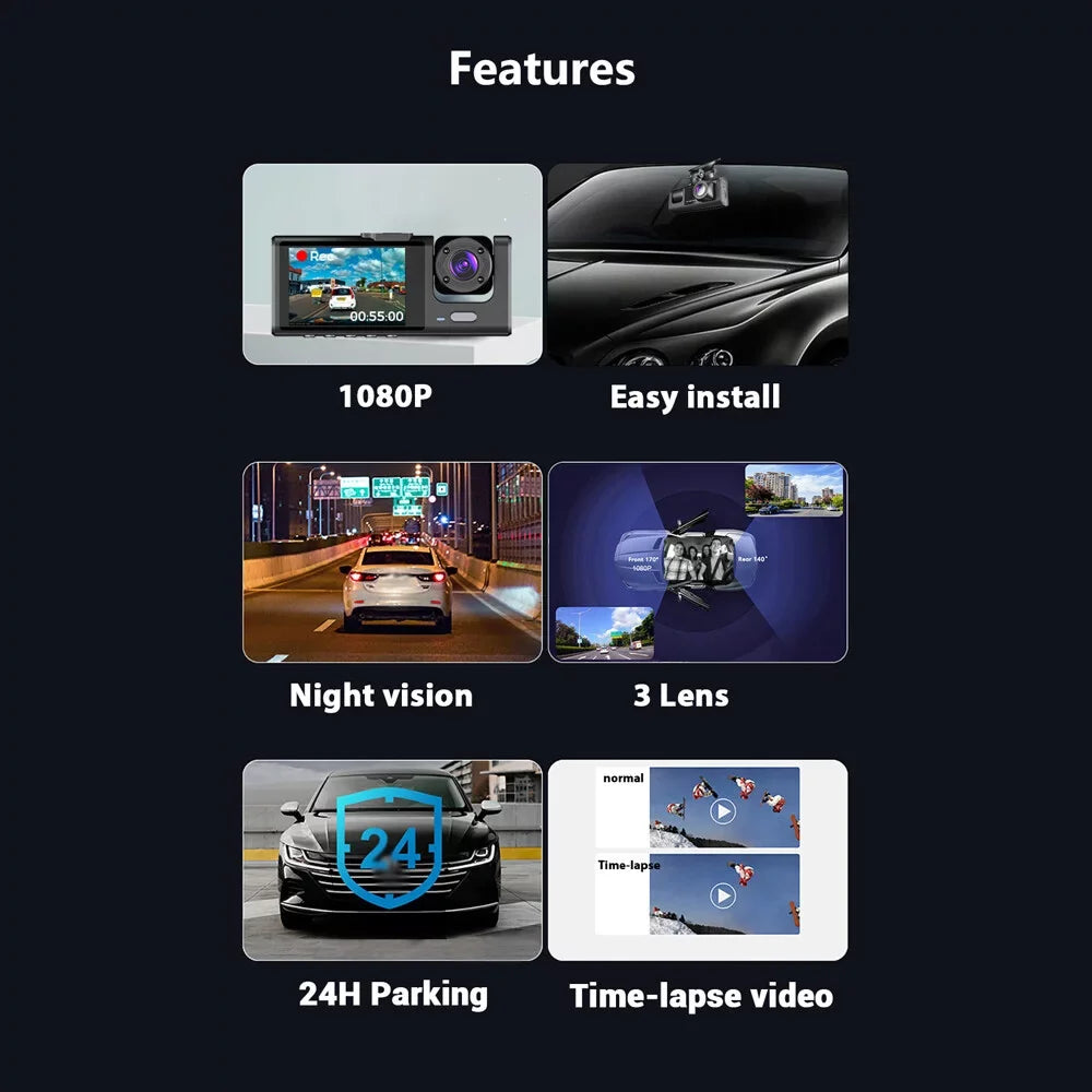 Loop Driving Lock One-Key Recorder Recording Inside Dashcam Night-Vision Camera Support Camera Dash DVR WiFi Front Screen 1080P & Inch & Rear version 2