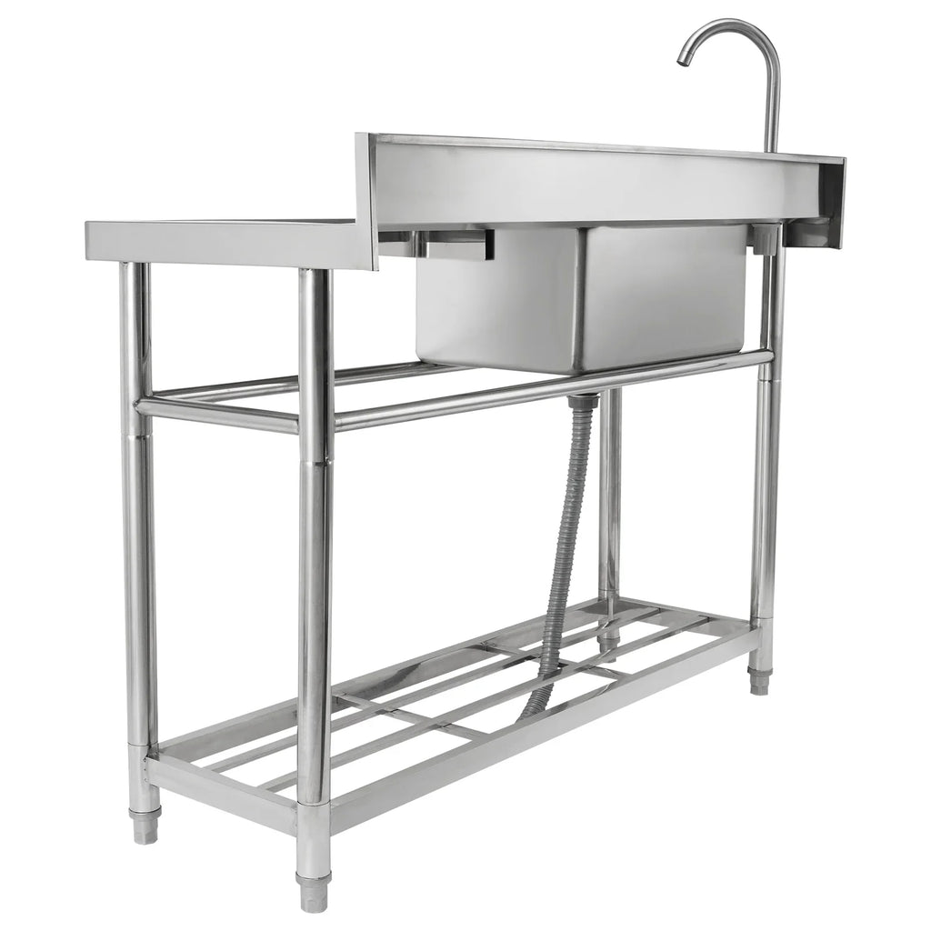 Utility Single Steel Sink w/Workbench BENTISM Bowl Stainless 47.2x19.7x37.4 in