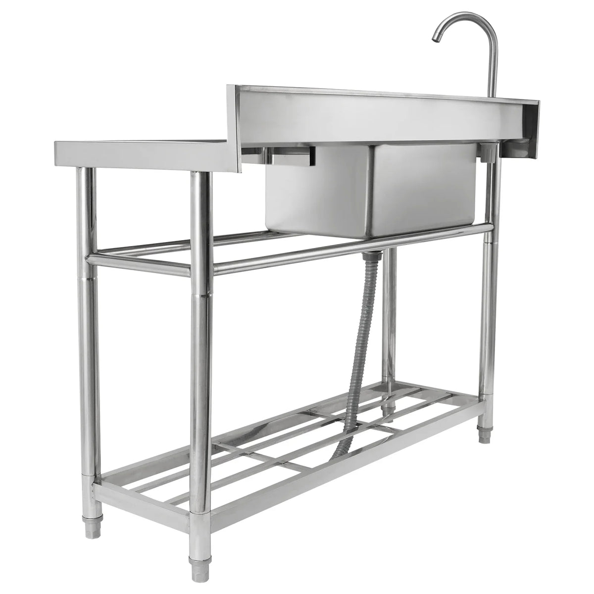 Utility Single Steel Sink w/Workbench BENTISM Bowl Stainless 47.2x19.7x37.4 in