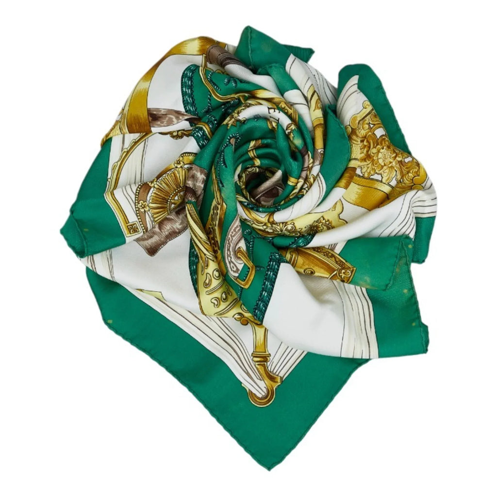 Stirrup Pre-Owned Ladies Muffler (Fair) Carre ETRIERS HERMES 90 Multicolor Horse Green Scarf Tack Pattern Silk Hermes