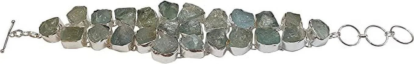 Boho Design Jewllery, Gift Handmade for 9" Chain Flower Plated Gemstone Length Silver Women, Fashion Designer Bracelet, Party Aquamarine