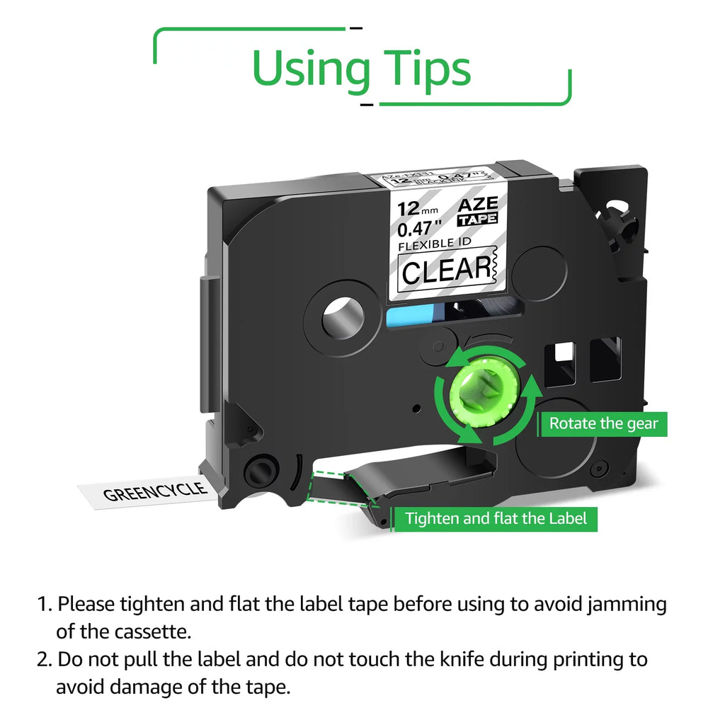 TZe TZ-131 Label 4PK 12mm Black TZe-FX131 TZ-FX131 TZe-131 P-touch Compatible Brother Wire Cable GREENCYCLE Flexible ID 8m Clear Tape for TZ x on