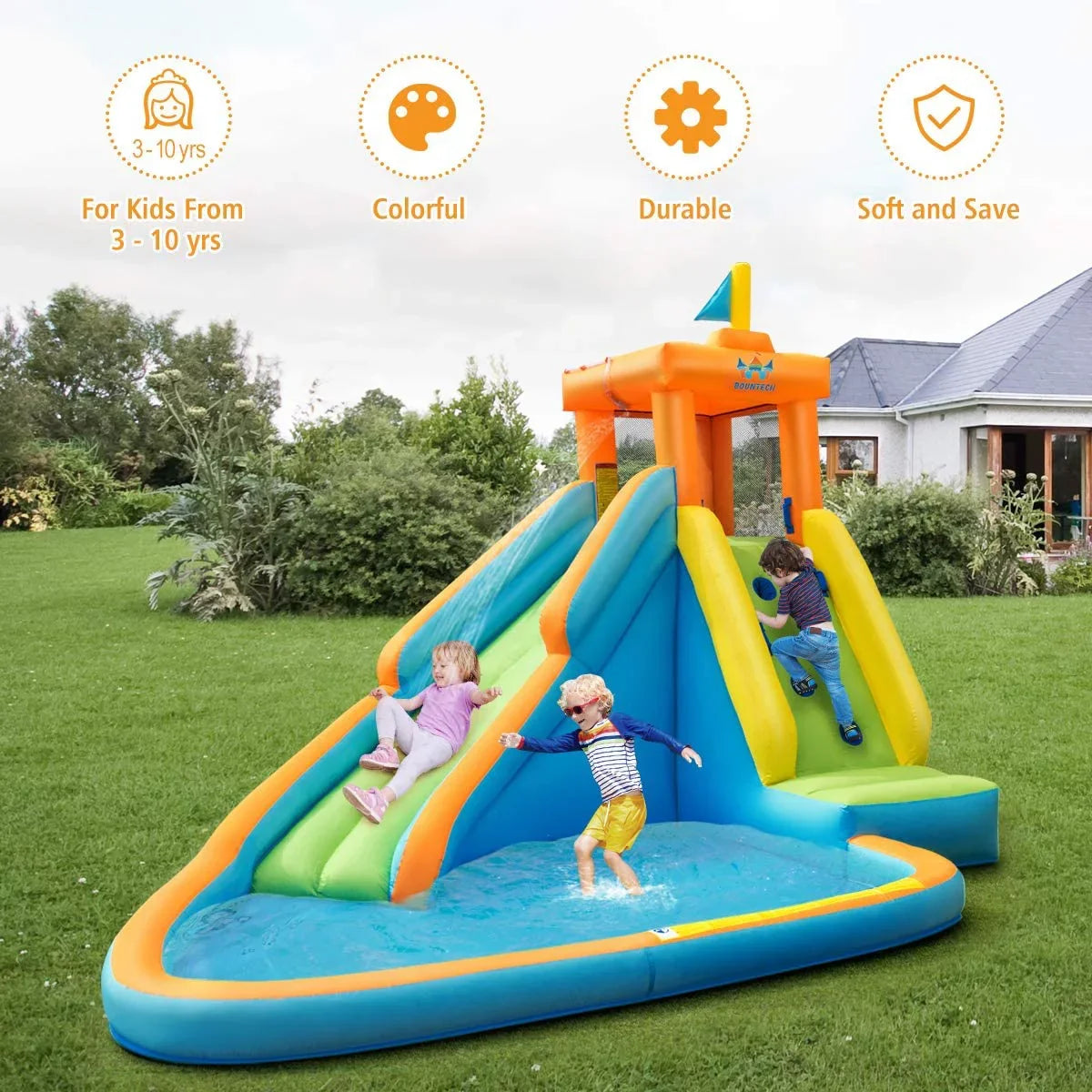 w/Long up Hippo Park for Indoor 740w Outdoor Water Big Blower, Pool, Water Water Blow Slide, and Themed Giant Cannon, Kids Splashing Backyard for Kids Water Adults Slides Slide, self-inflating