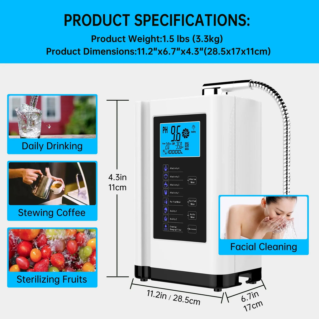 Alka up Auto-cleaning,Intelligent Settings, Water Acid filter,7 Water per 3.5-10.5 to Purifier Water 8000 Machine Alkaline ORP, -500mV Water Voice Liters White) Ionizer, PH Machine,
