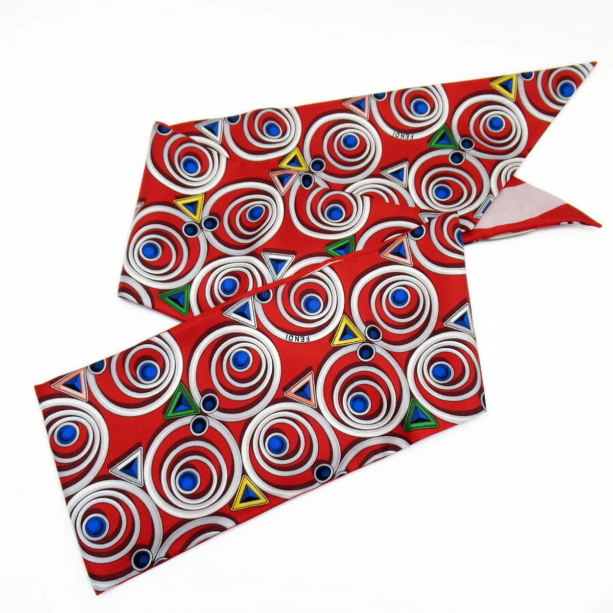 Rappy Pre-Owned (Good) Red Multicolor Maxi Silk Ribbon Scarf 100% FENDI