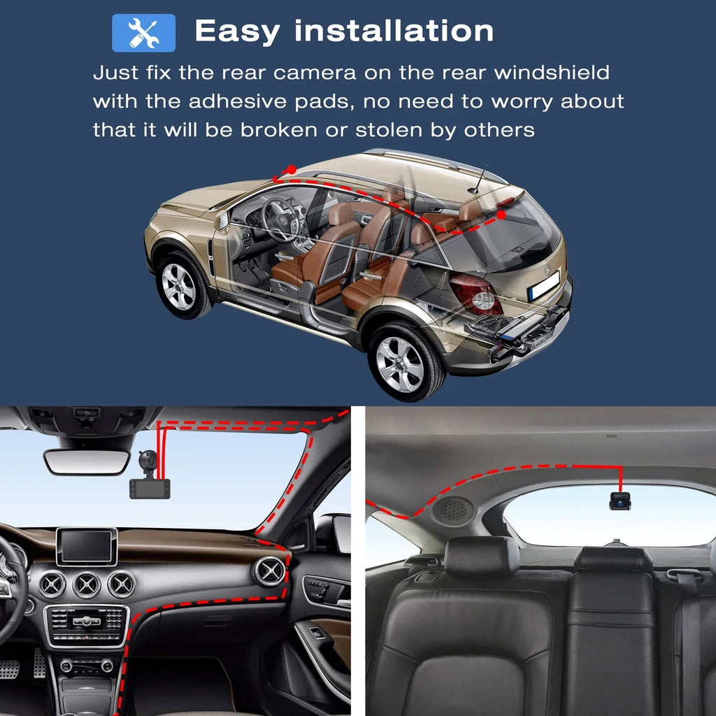 Camera 1080P Dual Dash G-Sensor GPS and Rear Recording IPS TOGUARD Black Camera WDR Loop Cam 3" Dash Car FHD Front