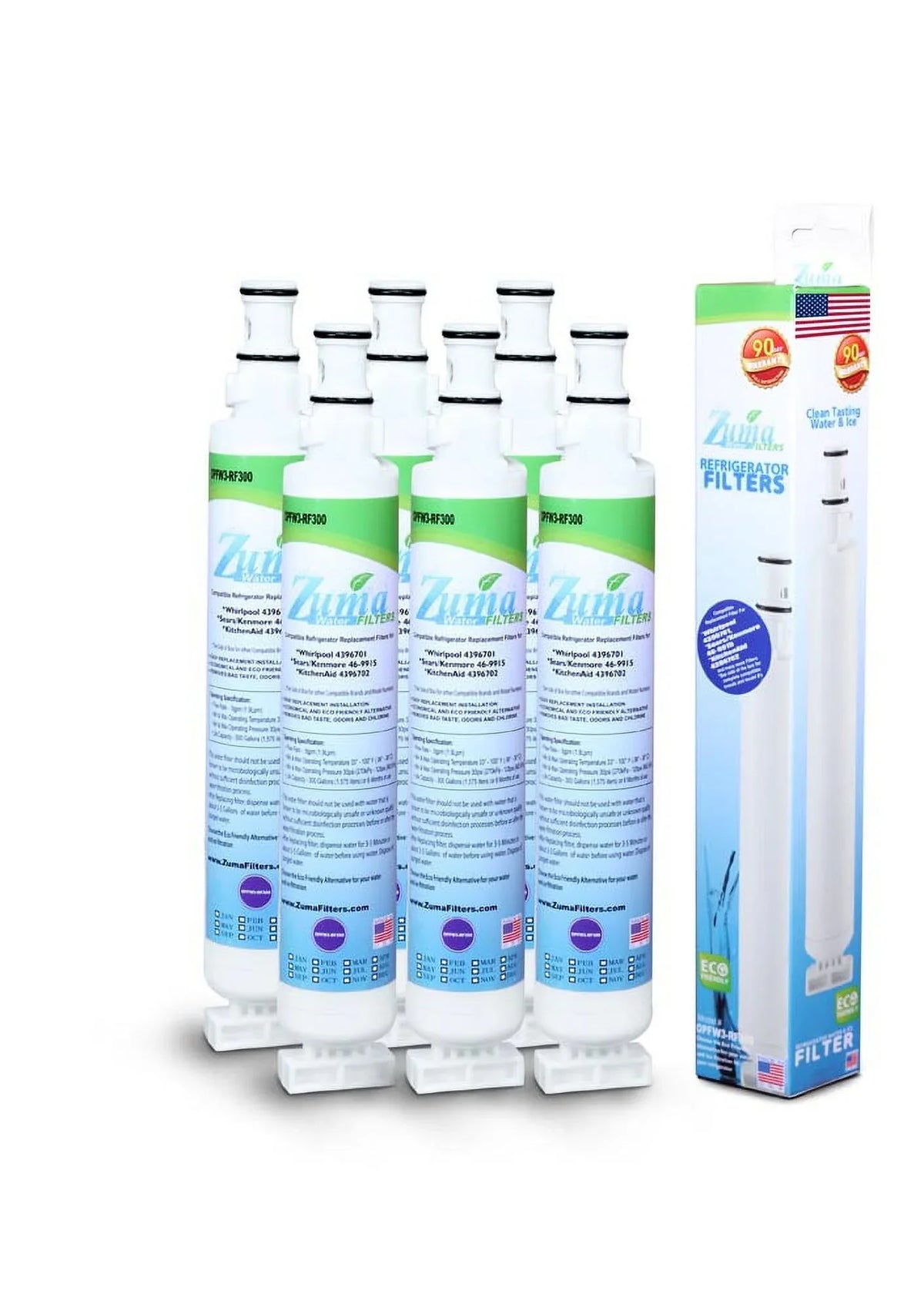 , - ZUMA Model # 6 Pack Water Made U.S.A. EFF-6001A , Ice and Filter OPFW3-RF300 in Whirlpool® , Compatible - Brand with