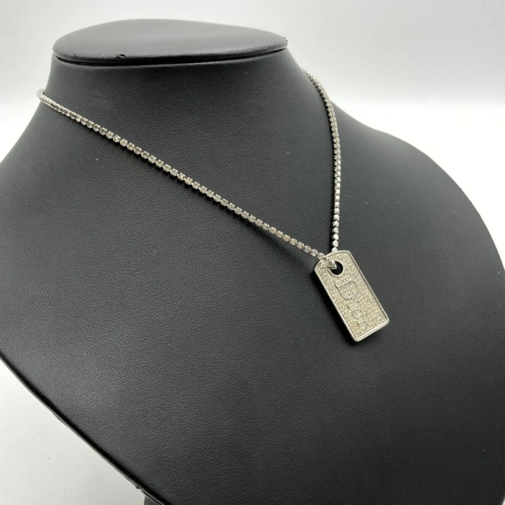 Plate Pre-Owned (Good) Rhinestone Women's IT1TZZH18V36 Color Necklace Christian Silver Dior