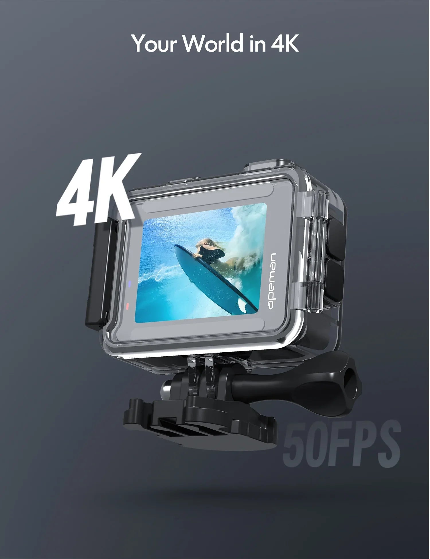 WiFi Ultra A100s Touchscreen Sports mAh 20MP APEMAN 1350 4K 40M Dual 50fps Batteries Action Camera HD