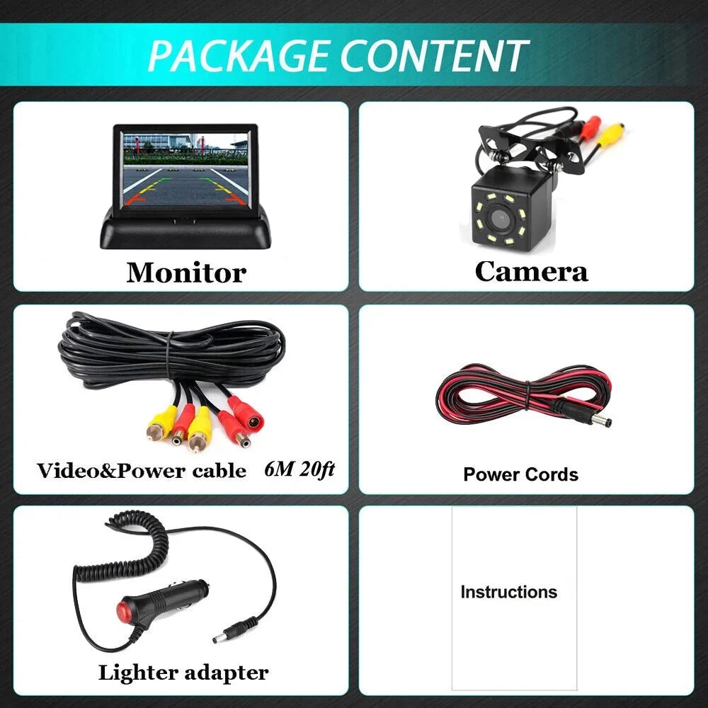 Display Backup Monitor View LED 5in Foldable Night LCD Car Rear Camera