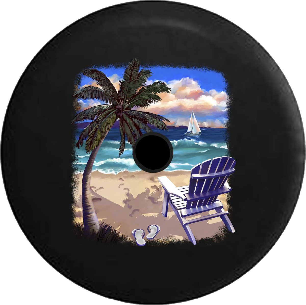 Beach Tire 2019 RV 32 for Chair Jeep Spare Cover 2018 at Palm & Inch Waves Trees Sand the Backup Wrangler Ocean Camera JL