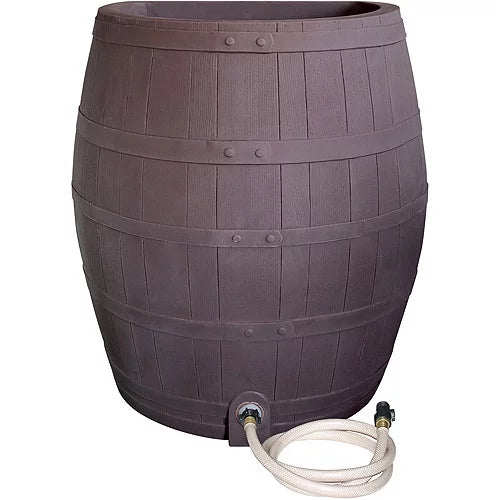 Water Design – Planter, Barrel – Hose Whiskey – 50-Gallon Flatback Includes Brown Rescue Outlet Rain Rain Diverter,