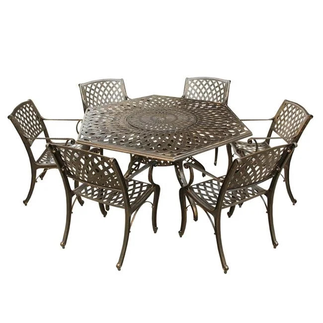 63 Chairs, Lattice & Aluminium Hexagon in. Outdoor with Lazy Modern 1822-1016-6-BZ Susan Set Bronze Contemporary Dining Six Mesh