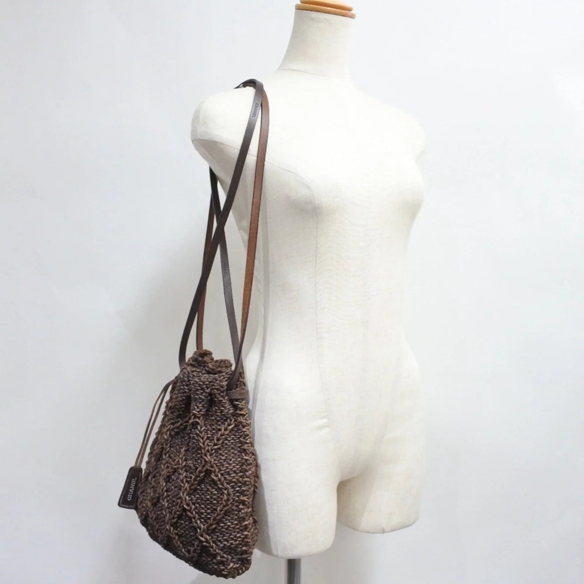 Bag Leather Women's (Good) Brown Chanel Shoulder Mesh Braided Pre-Owned