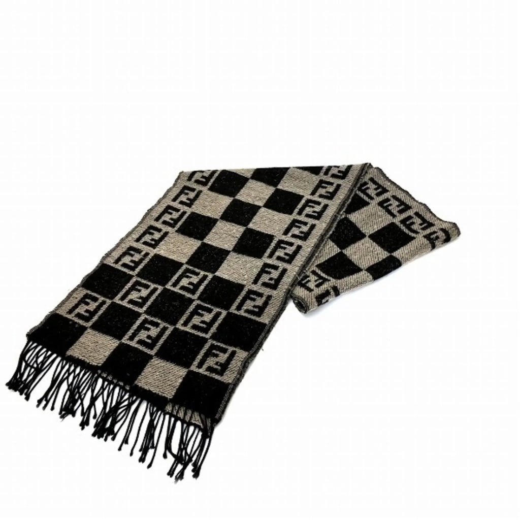brand Pre-Owned FENDI accessory fringe Zucca block check (Good) pattern men's scarf