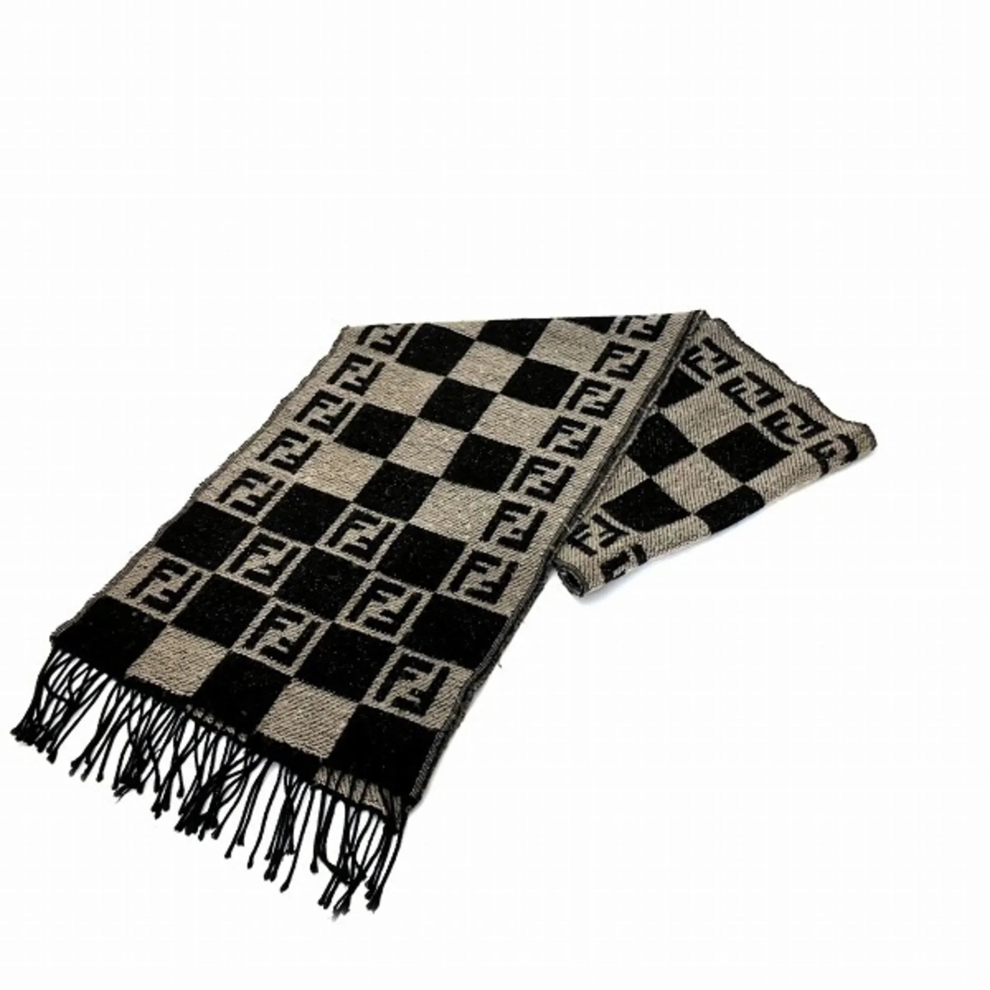 brand Pre-Owned FENDI accessory fringe Zucca block check (Good) pattern men's scarf