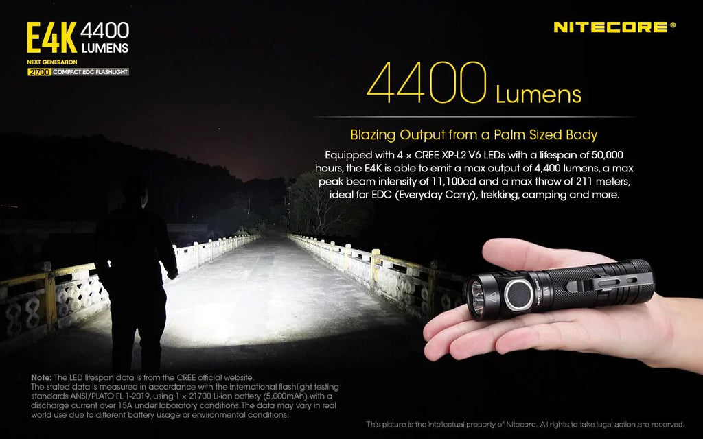 E4K Cord and Flashlight NITECORE generation w/NL2150HPi and 4400Lm Combo: - Batteries Eco-Sensa Magnetic +A1 NL2150HPR Charger USB Next