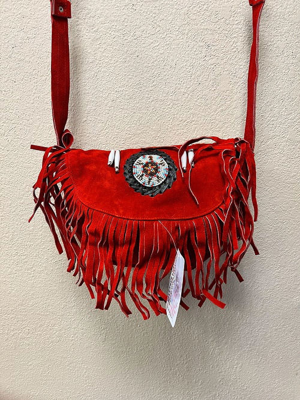With Red Ladies Leather Duty Cowhide Heavy Western & Style Suede Fashion Fringe Handbag Motorcycle Beads,Bones
