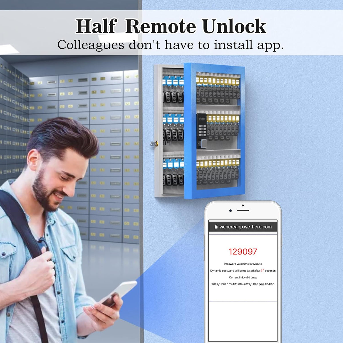 APP Lock Wall Box for Key 96 Share Lockbox, Plus, Security Mount, Storage Half-Remote Smart OTP Code Car Key Bluetooth/Fixed Dealership，， Cabinet