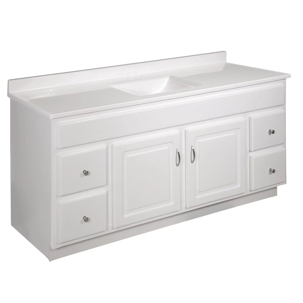 Top Centerset Vanity Solid Marble Camilla Single Integrated Cultured House with 61-inch Design Mount White Bow Backsplash, 557660-WHT Rectangle