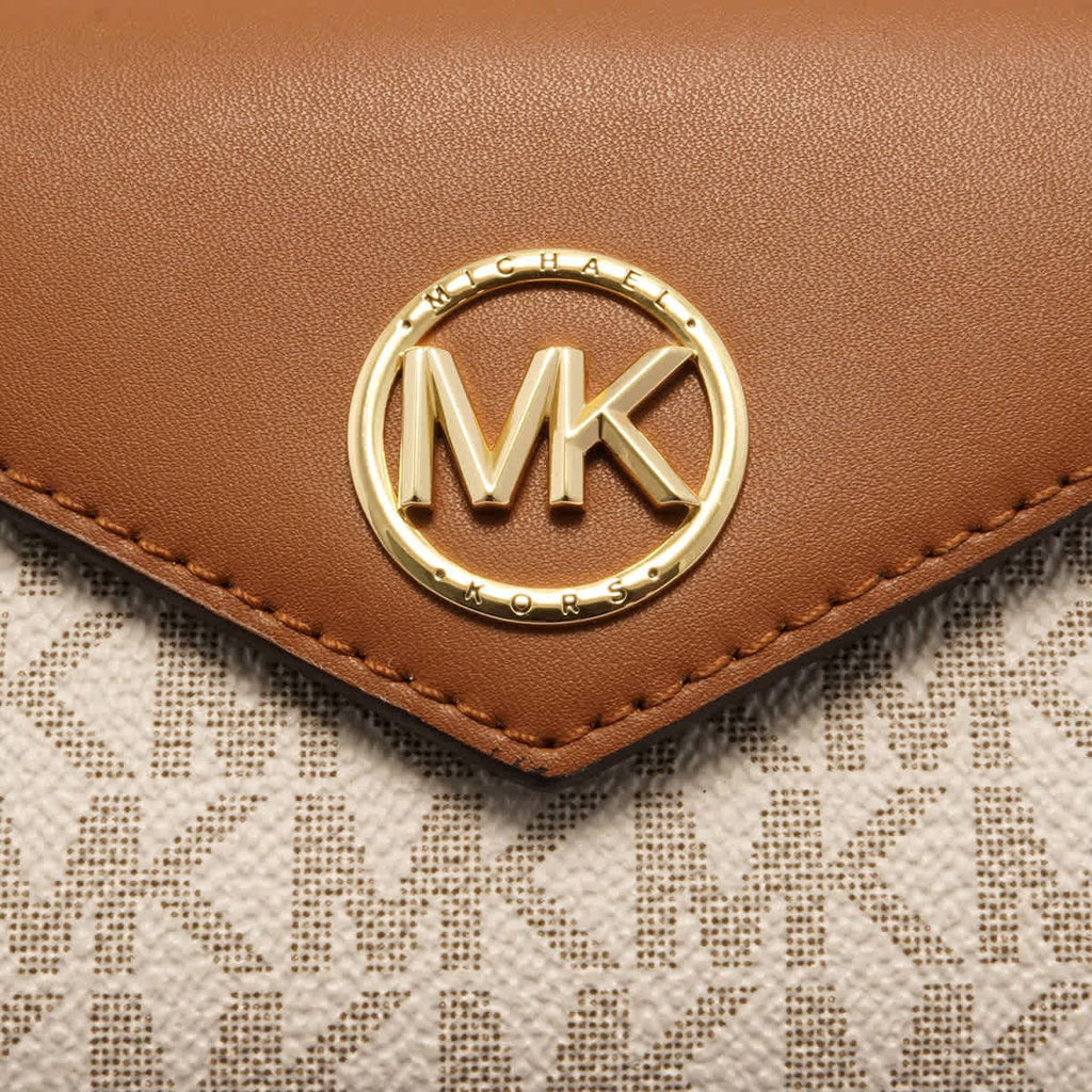 Carmen Kors Wallet Vanilla/Acorn Ladies Logo Envelope Michael - Signature Medium Tri-Fold