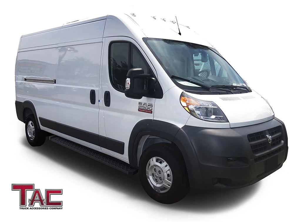 Nerf 136”/159” Promaster Road (Full Step Running Side 6.5” Bars Boards Accessories Black 2pcs Bars Rails Size) TAC Step Base Off Exterior Wheel Utility Side 2014-2024 Dodge Fit Van