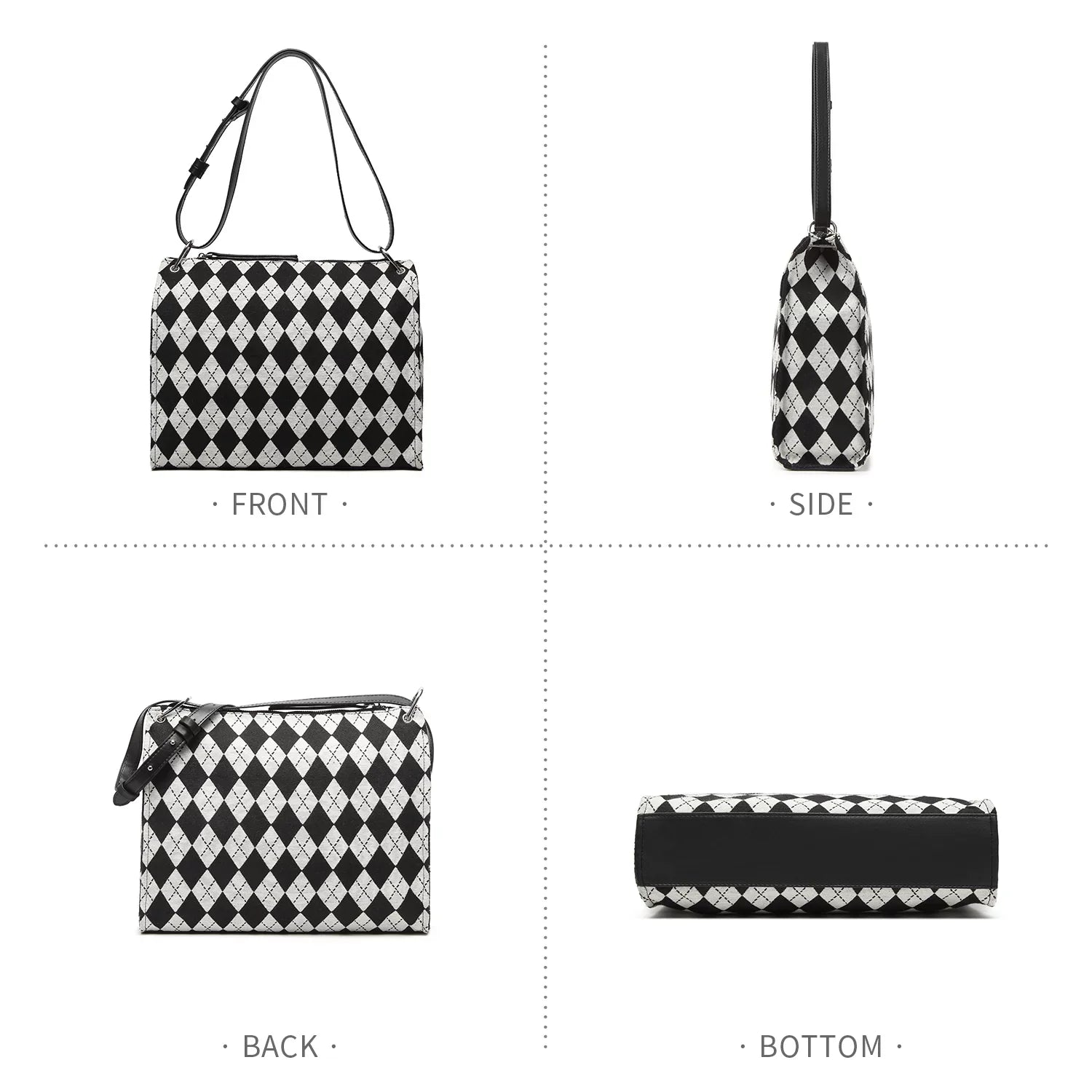 Shoulder pattern Black checkerboard handbag and clutch Ladies off-white Bag handbag